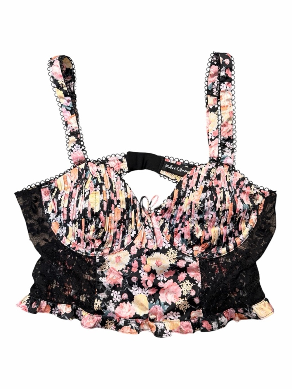 For Love and Lemons Gardenia Floral Lace Bustier long line Bra Crop Top Large